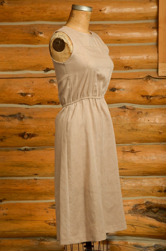 1970s Natural Linen Dress Modern Jute Tone Midi D… - image 2