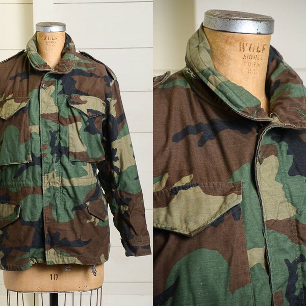 1980s Camo Parka Camouflage US Army Military M-65 Field Jacket