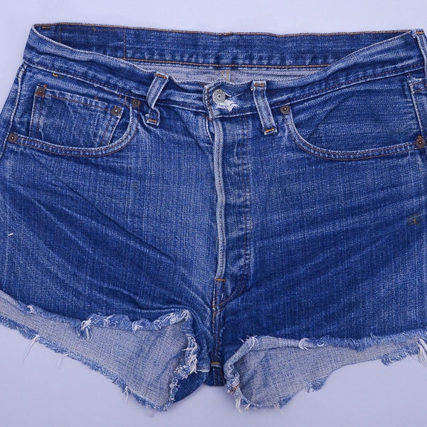 Vintage Levis Redline 501 Single Stitch Dark Indigo Denim Black Bar Cut off Jean Shorts W 32