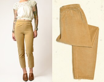 1950s Corduroy Cigarette Pants Light Brown High Waisted Tapered Trousers