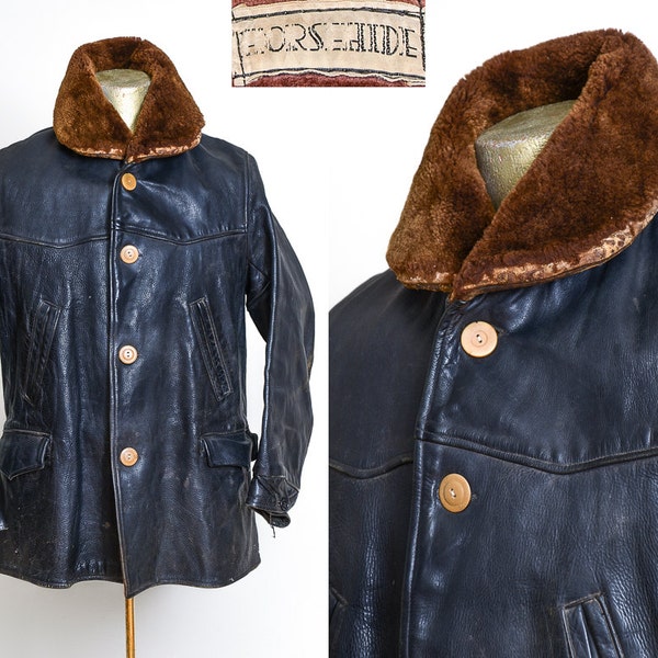 1930s Horsehide Barnstormer Mouton Shawl Collar Motorcycle Jacket