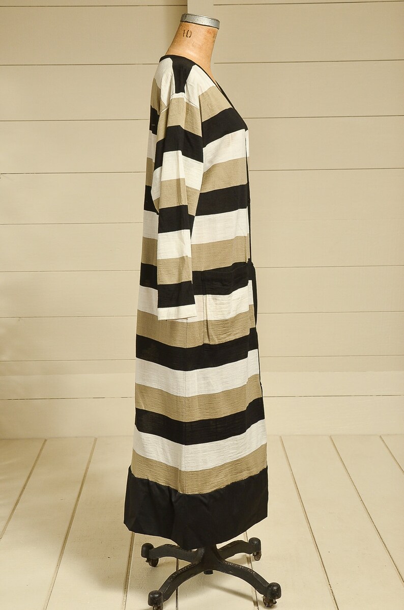 1980s Modern Stripe Dress Button Down V Neck Avant Garde Long Sleeve Midi Dress image 2
