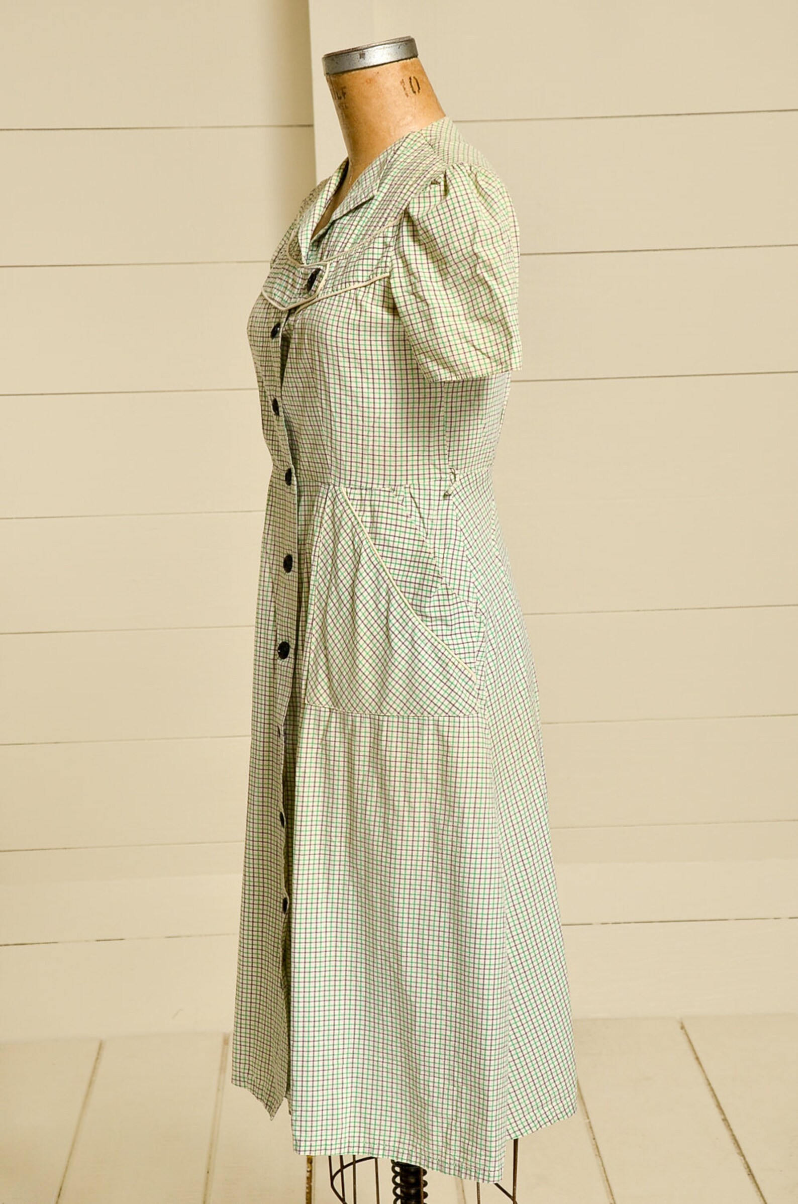 1930s Cotton Day Dress Plaid Button Down House Dress Etsy