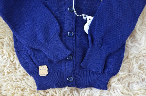 1950s Deadstock Kids Sweater Navy Blue DuPont Kni… - image 3