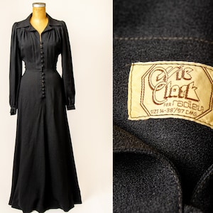 1970s Ossie Clark Maxi Dress Black Rayon Crepe Glam Dress