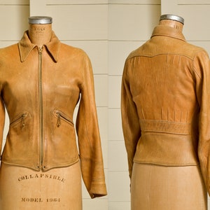 1930s Thurlows Leather Jacket Grommet Zipper Pleated Back Sport Coat Brown Leather Motorcycle Jacket