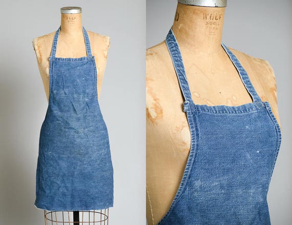 1940s Indigo Selvedge Denim Shop Apron Workwear Ga