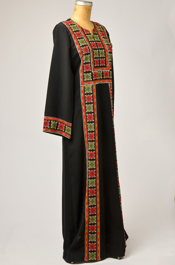 1970s Afghan Dress Dress Black and Red Embroidere… - image 2