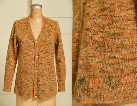 1960s Mohair Cardigan Sweater Space Dye Button Do… - image 1