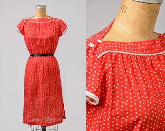 1970s OOPS California Polka Dot Red & White Disco Dress
