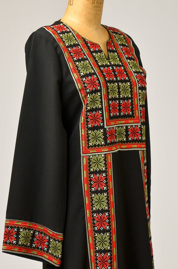 1970s Afghan Dress Dress Black and Red Embroidere… - image 3