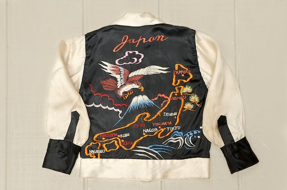 1950s Japan Tour Souvenir Jacket Satin Bomber Hawk