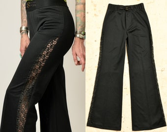 1970s Disco Pants Sheer Lace Bell Bottom High Waisted Glam Pants