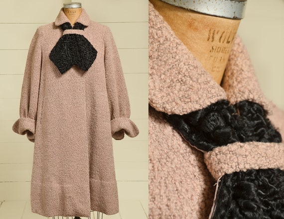 1950s Persian Lamb Swing Coat Dusty Pink & Black C