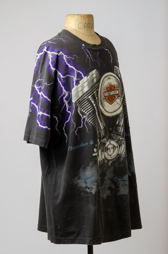 Harley-Davidson 90’s Thunder Tシャツ Vintage 90s Harley Davidson Lightning & Thunder All Over