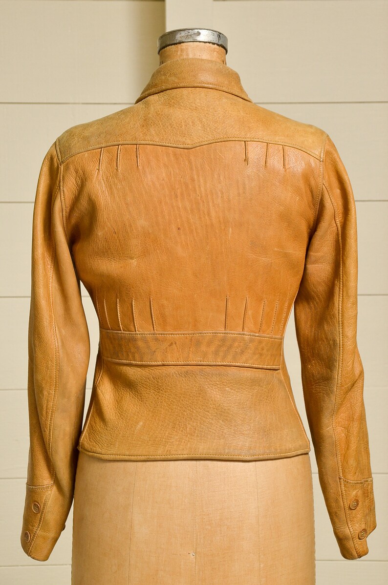 1930s Thurlows Leather Jacket Grommet Zipper Pleated Back Etsy