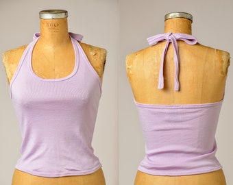 1970s Lilac Sparkle Halter Top Open Back Bohemian Halter Blouse