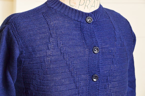 1950s Deadstock Cardigan Sweater Navy Blue Wool K… - image 5