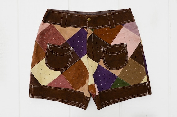 60s Patchwork Leather Mod Shorts High Waisted Glam