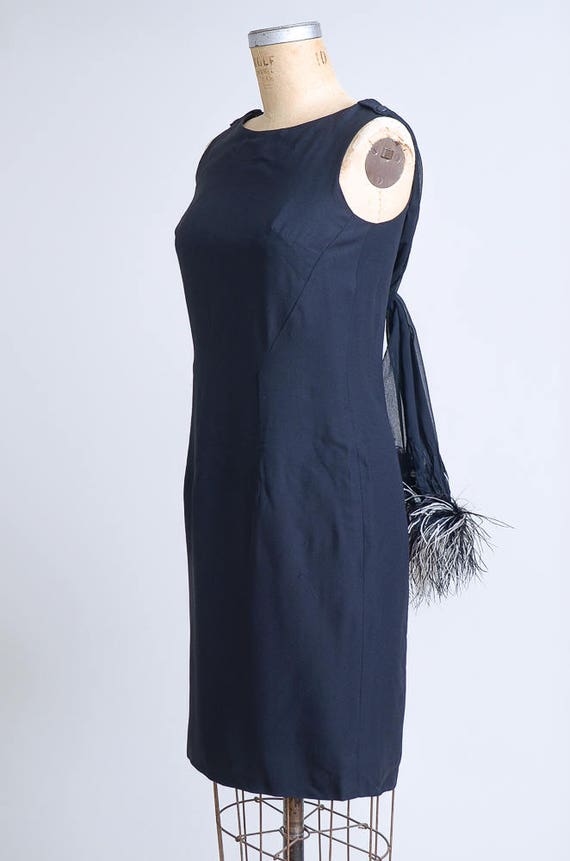 1960s Ostrich Feather Black Rayon Fitted Wiggle P… - image 2