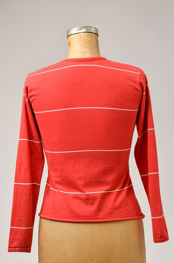 1970s Henley Shirt Red Stripe Long Sleeve Long Jo… - image 4