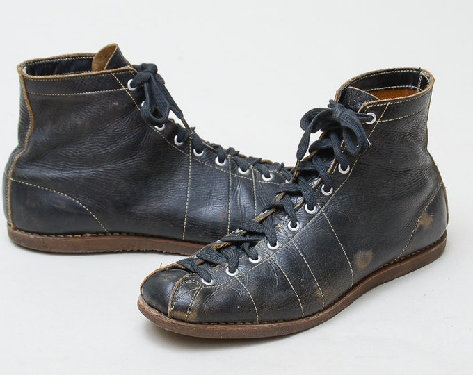 1930s Leather Boxing Boots Blue Leather Lace up Boxer Athletic Shoes - Etsy