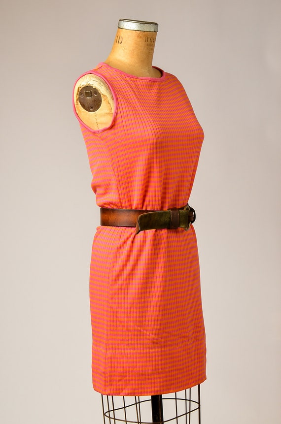 1960s Neon Stripe Dress Sherbet Pink and Orange M… - image 2