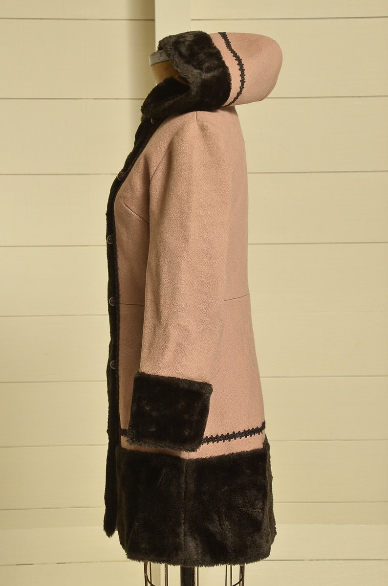 70s Princess Coat Faux Fur with Wool Button Down Hooded Pea Coat image 3