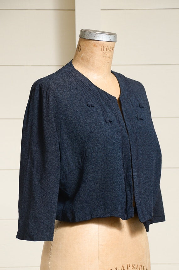 1950s Bolero Jacket Navy Blue Rayon Crop Blouse - image 2