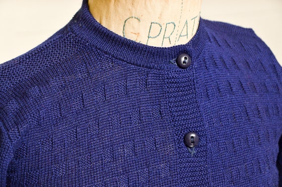 1950s Deadstock Cardigan Sweater Navy Blue Basket… - image 5