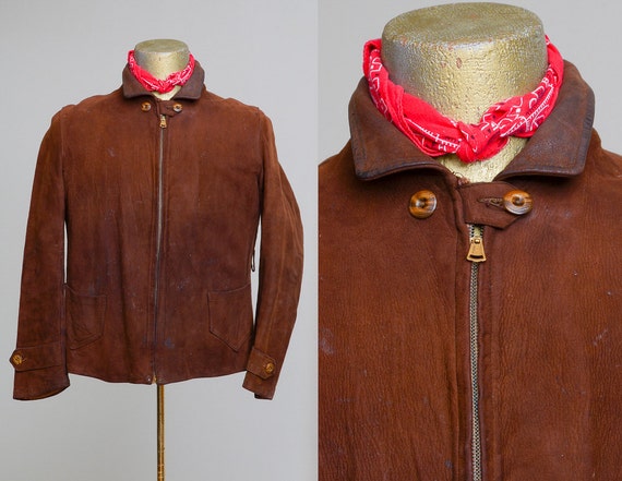 1930s Leather Work Jacket Talon Grommet Zip Americ
