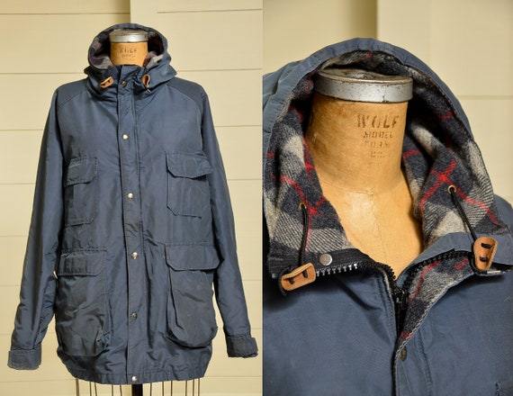 1980s Woolrich Parka 60/40 Blue Shell Wool Plaid F