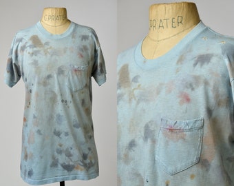 Vintage Plant Dye T Shirt Distressed Blue / Grey Plant Based Acid Dye on Vintage Hippie Tee