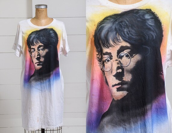 1980s John Lennon Airbrush Oversized T Shirt Dress - image 1