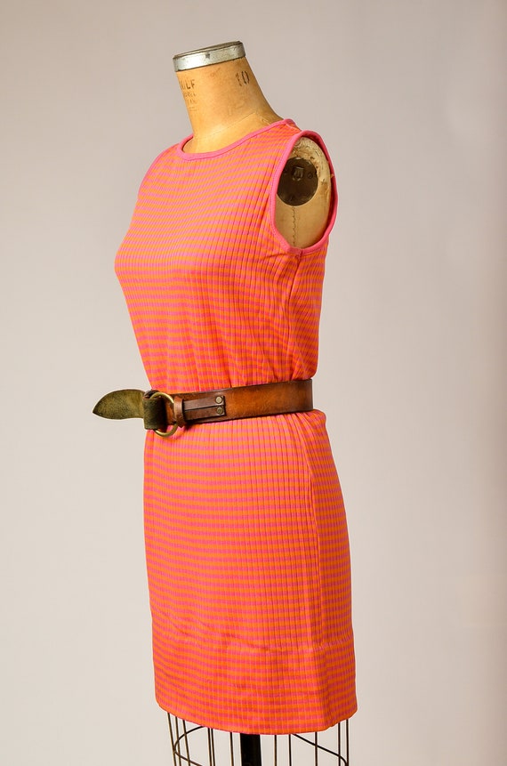 1960s Neon Stripe Dress Sherbet Pink and Orange M… - image 3