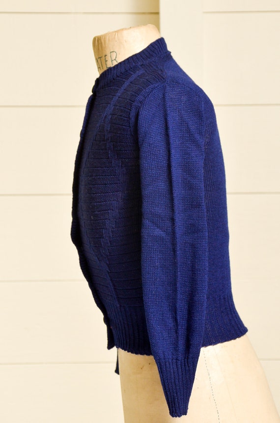 1950s Deadstock Cardigan Sweater Navy Blue Wool K… - image 3