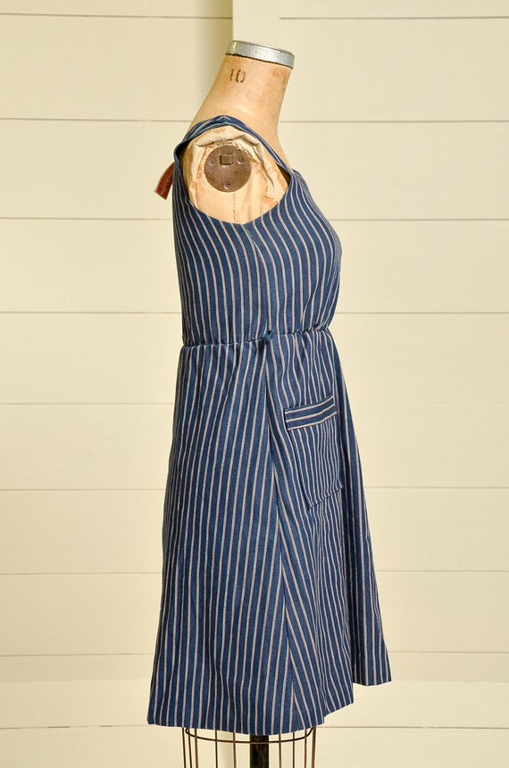 Vintage Denim Pinafore Dress Blue Stripe Heavy Co… - image 2