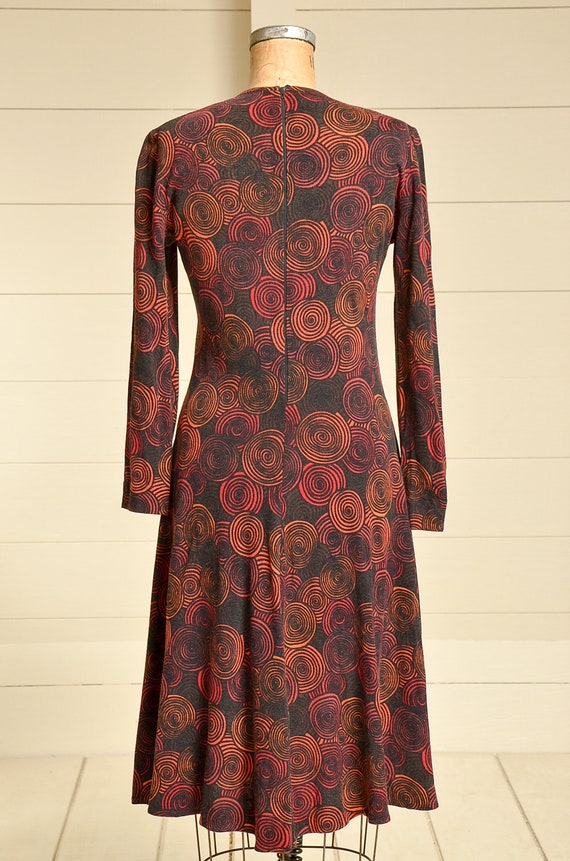 1960s Pop Art Knit Dress Novelty Print Dress Rust… - image 4