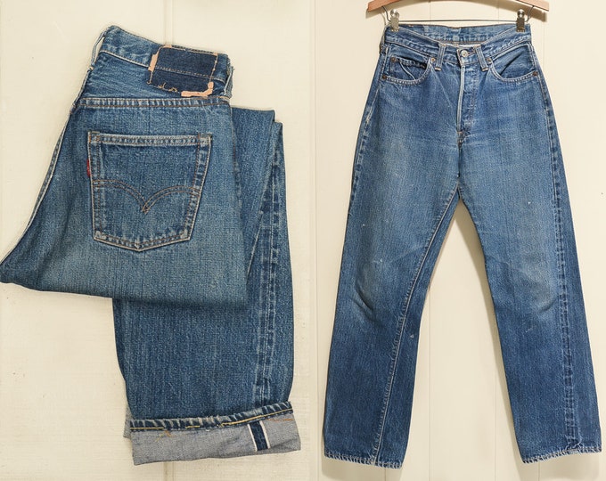 1960s Levis 501 Big E Redline Selvedge Indigo Denim Single Stitch Made in USA Work Jeans 26 X 29