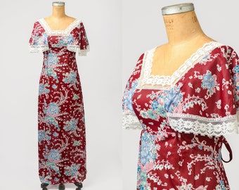 1970s Festival Dress Gunne Style Dress Full Length Bohemian Dress