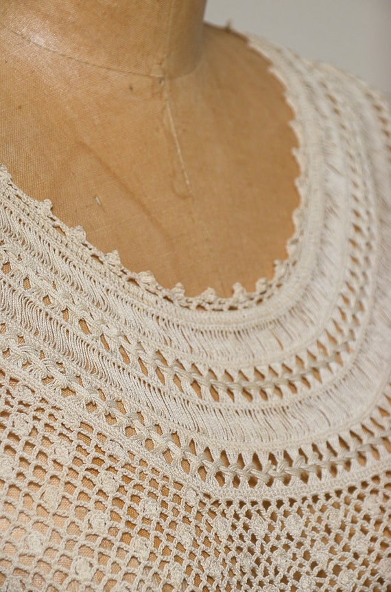 Antique Crochet Blouse Ivory Cotton Button Back B… - image 5