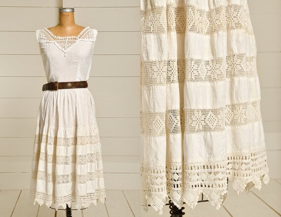 Edwardian Lace Cotton Dress Full Skirt Bohemian Pr