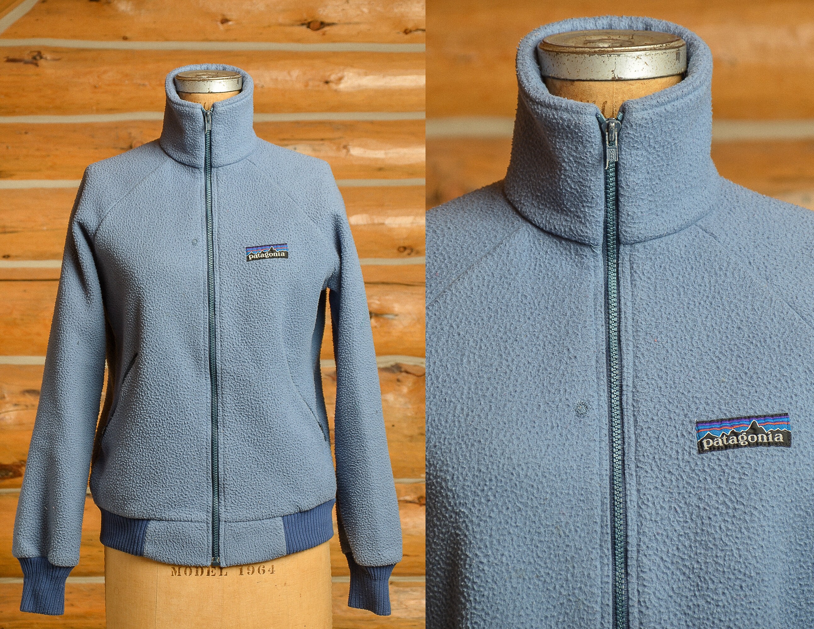 1980s Patagonia Big Label Powder Blue Fleece Zip up Jacket 1980s Patagonia Big Label Powder Blue Fleece Zip up Jacket