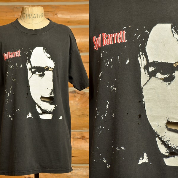 90s Syd Barrett T Shirt Super Distressed Black Cotton Psychedelic T Shirt