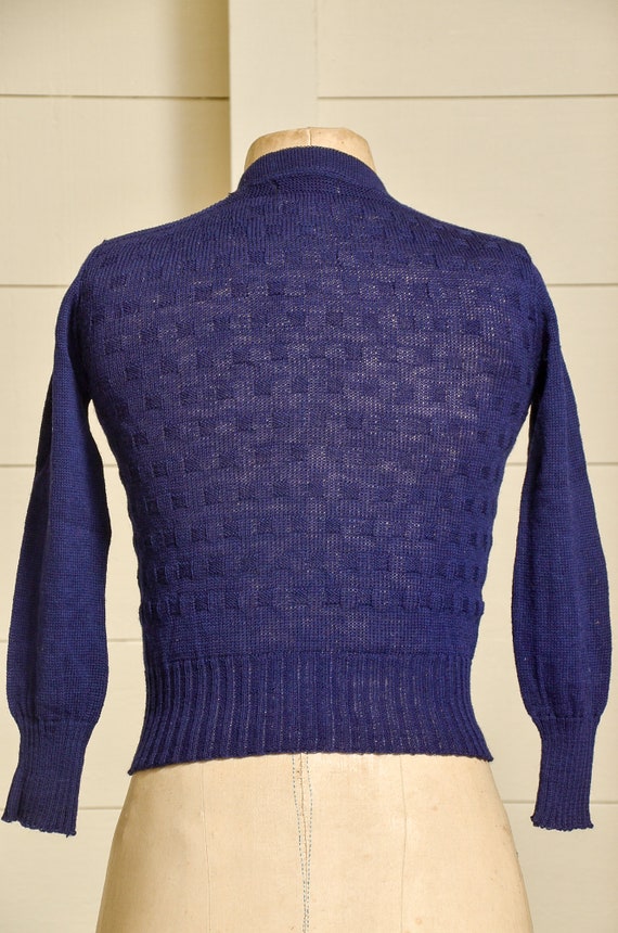 1950s Deadstock Cardigan Sweater Navy Blue Basket… - image 4