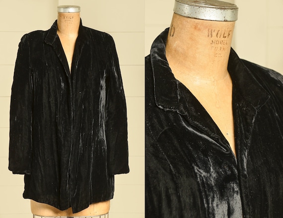 1940s Black Velvet Flapper Coat Mid Length Opera C