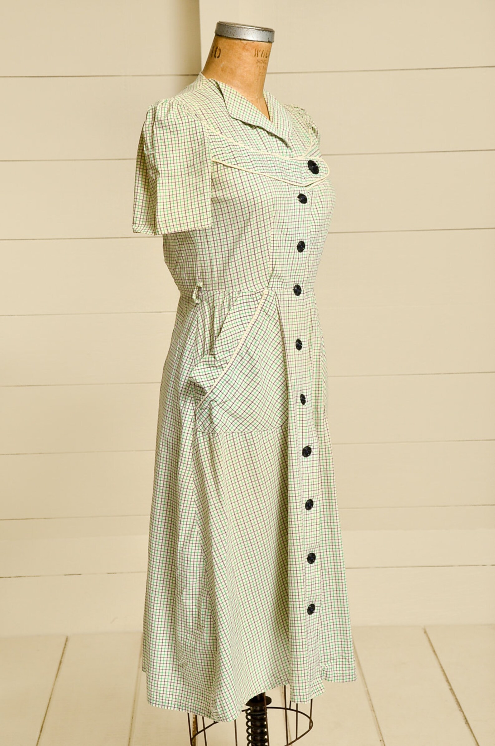 1930s Cotton Day Dress Plaid Button Down House Dress Etsy