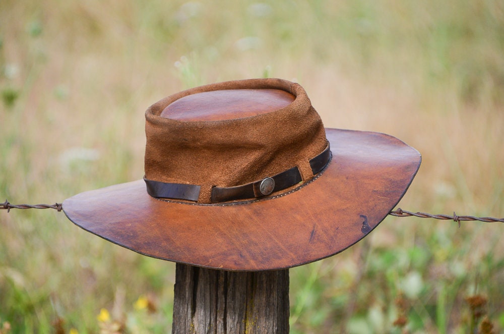 1960s Leather Hippie Hat Handmade W 