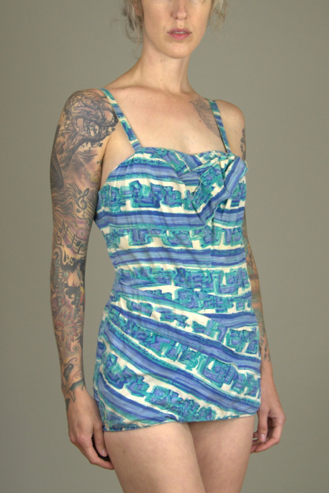 1950s Skirted Novelty Swimsuit Sweetheart Pin Up Ruched Etsy