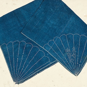 Antique Japanese Indigo Sashiko Furoshiki Large Hand Dyed Embroidered Textile 52 x 52